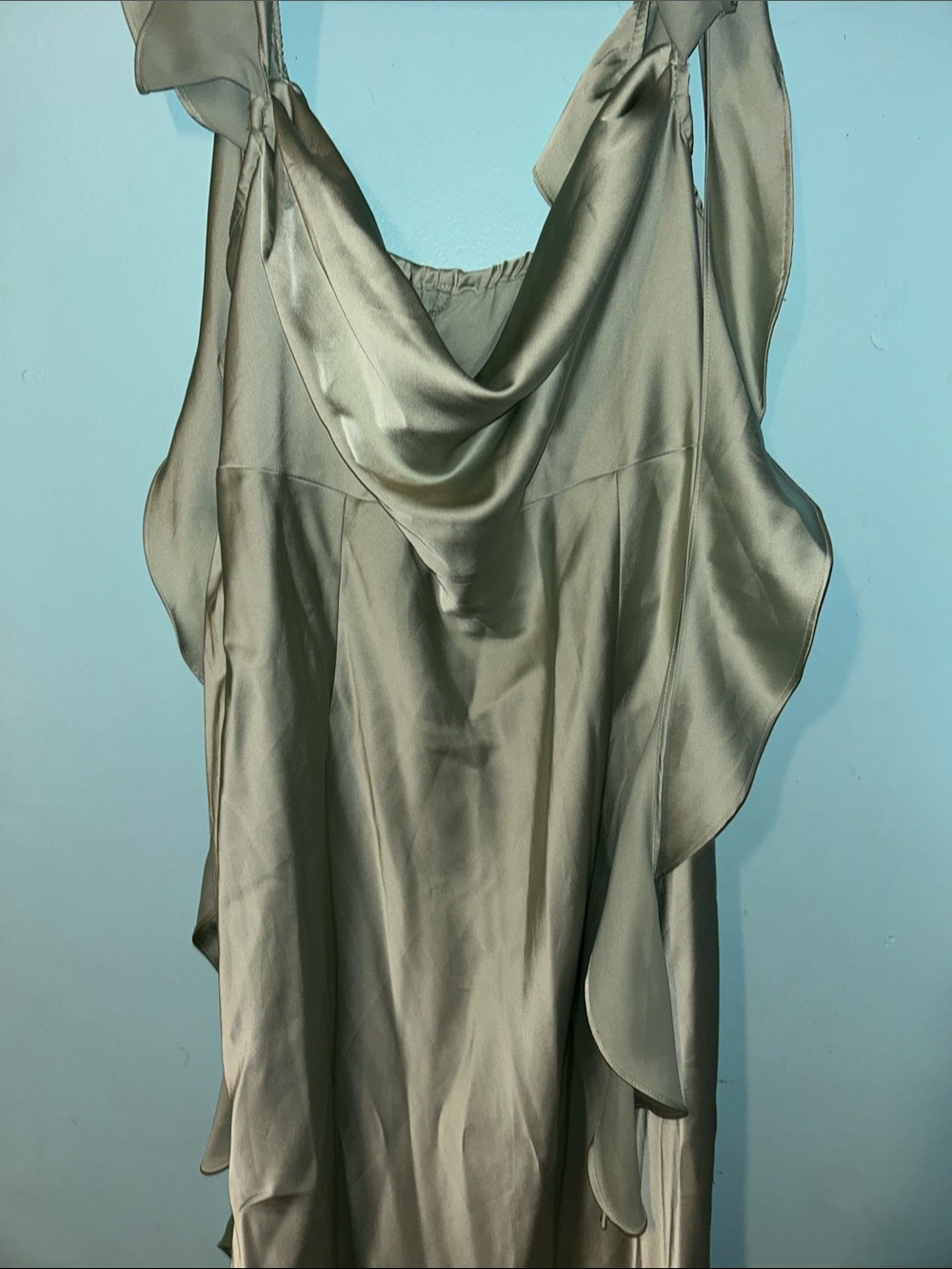 Silky Cowl Neck Slip Dress in Sage